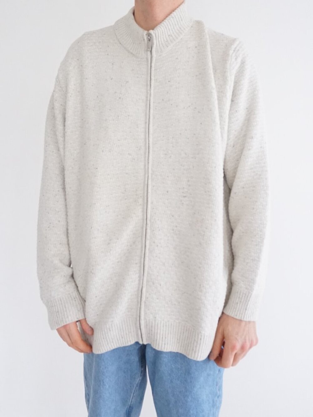 Jermyn Bond Cream Textured Knit Full Zip Sweater Grandpa Cottage Wool Blend XXL